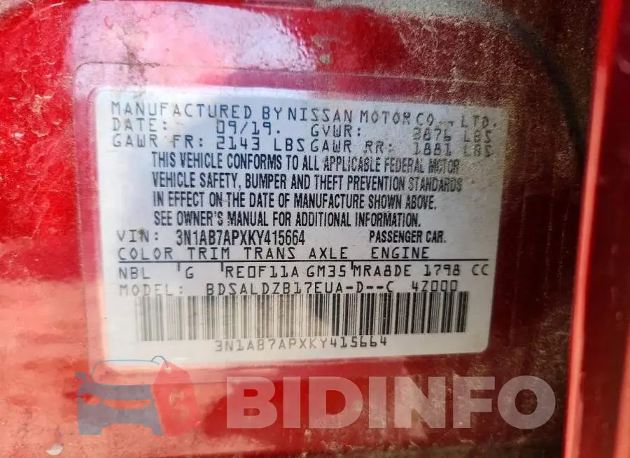 3N1AB7APXKY415664 Photo# 13
