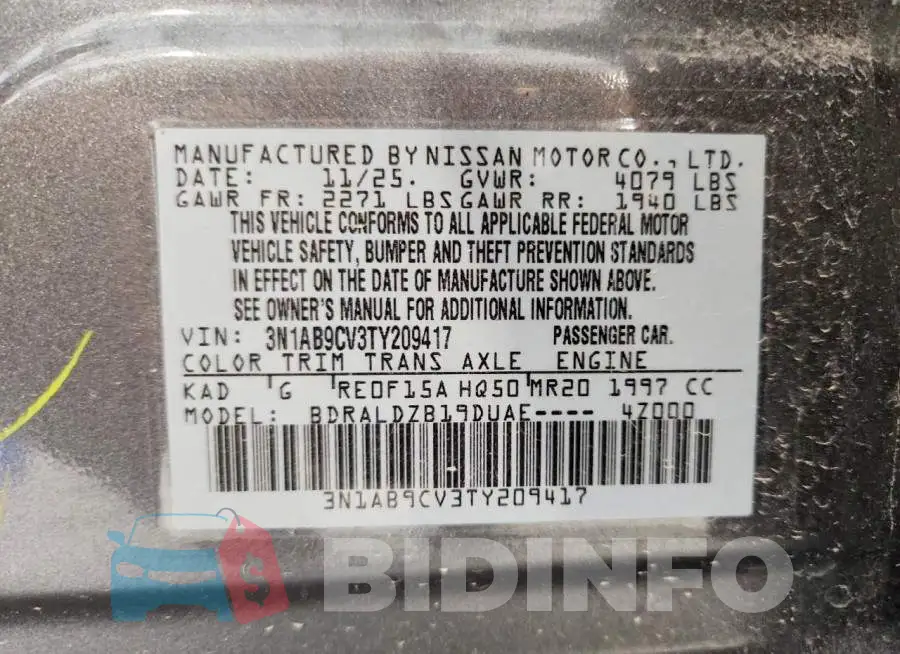 3N1AB9CV3TY209417 Photo# 13
