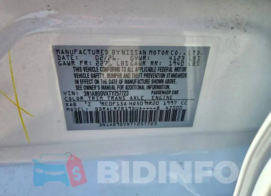 3N1AB9DVXTY257723 Photo# 12