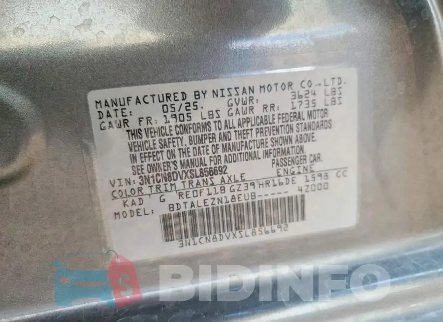 3N1CN8DVXSL856692 Photo# 13