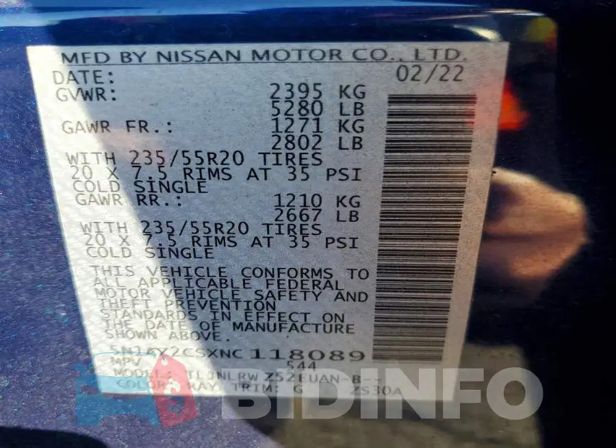 5N1AZ2CSXNC118089 Photo# 14