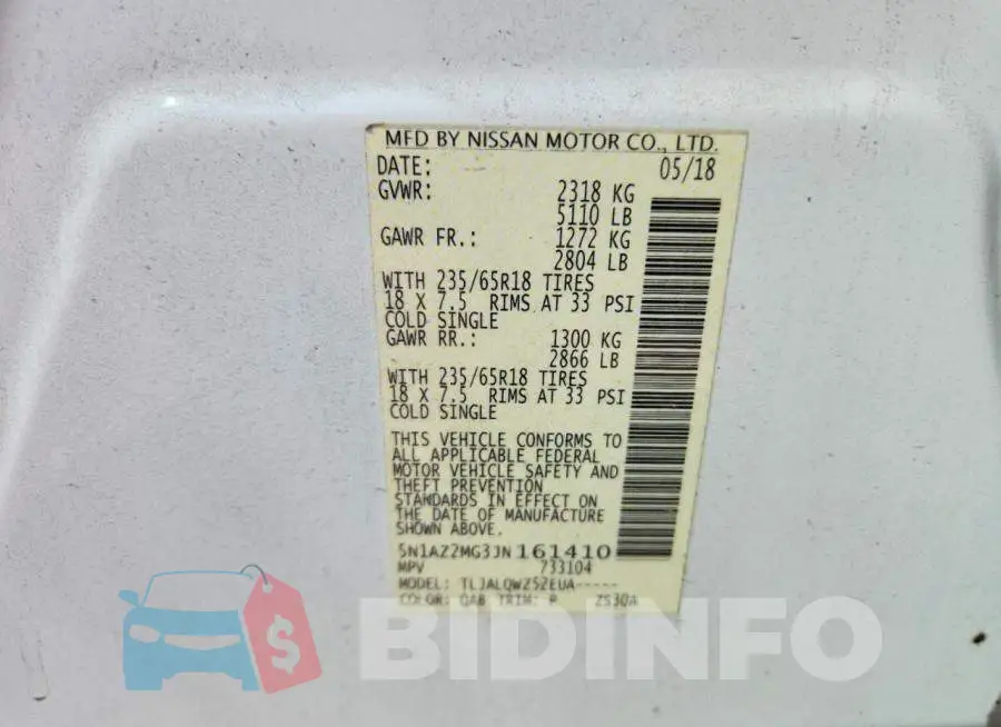 5N1AZ2MG3JN161410 Photo# 13