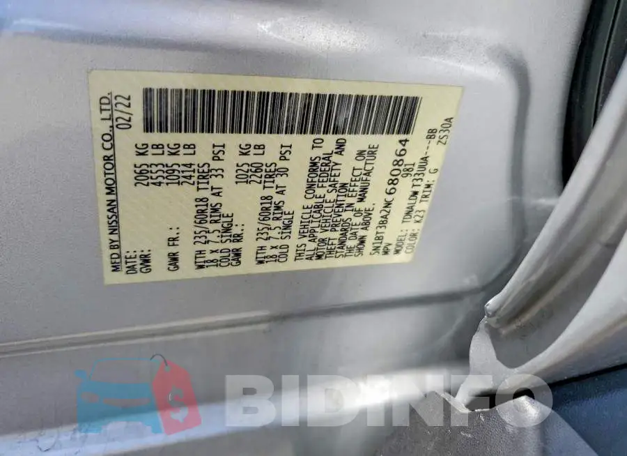 5N1BT3BA2NC680864 Photo# 13