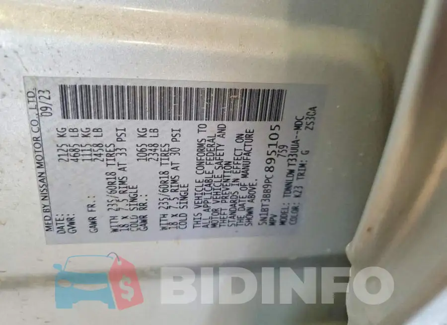 5N1BT3BB9PC895105 Photo# 14