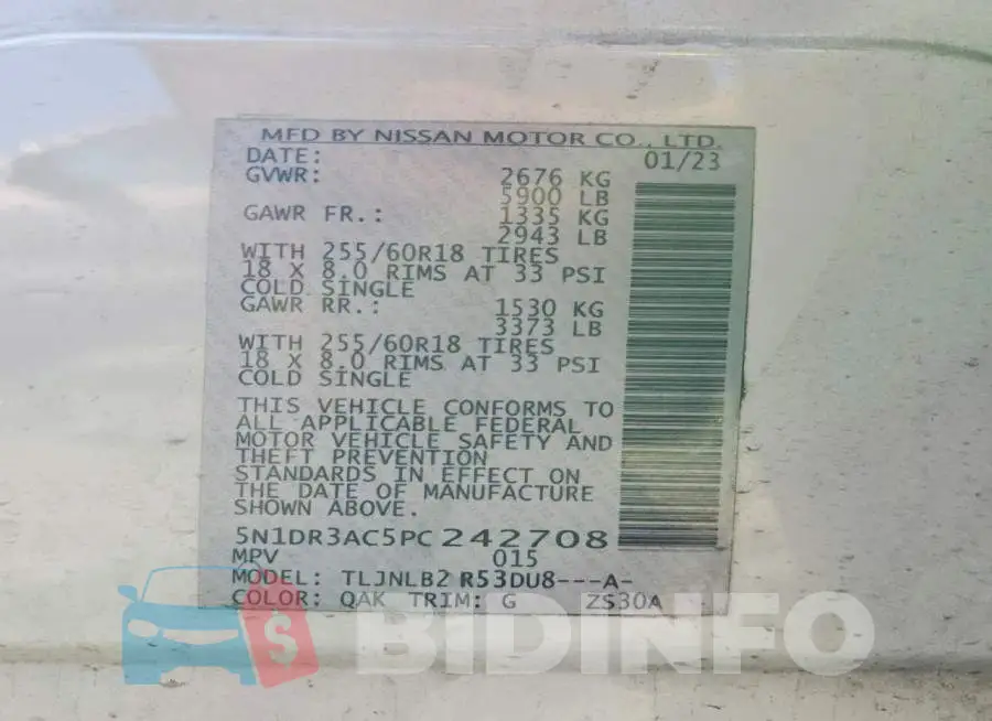 5N1DR3AC5PC242708 Photo# 13