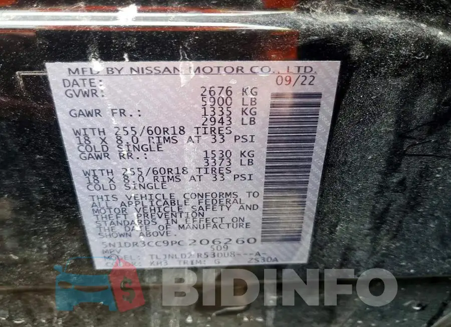 5N1DR3CC9PC206260 Photo# 13
