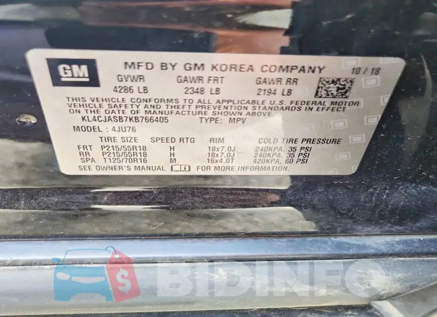KL4CJASB7KB766405 Photo# 13