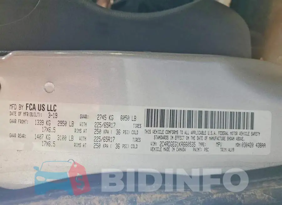 2C4RDGEG1KR660535 Photo# 13