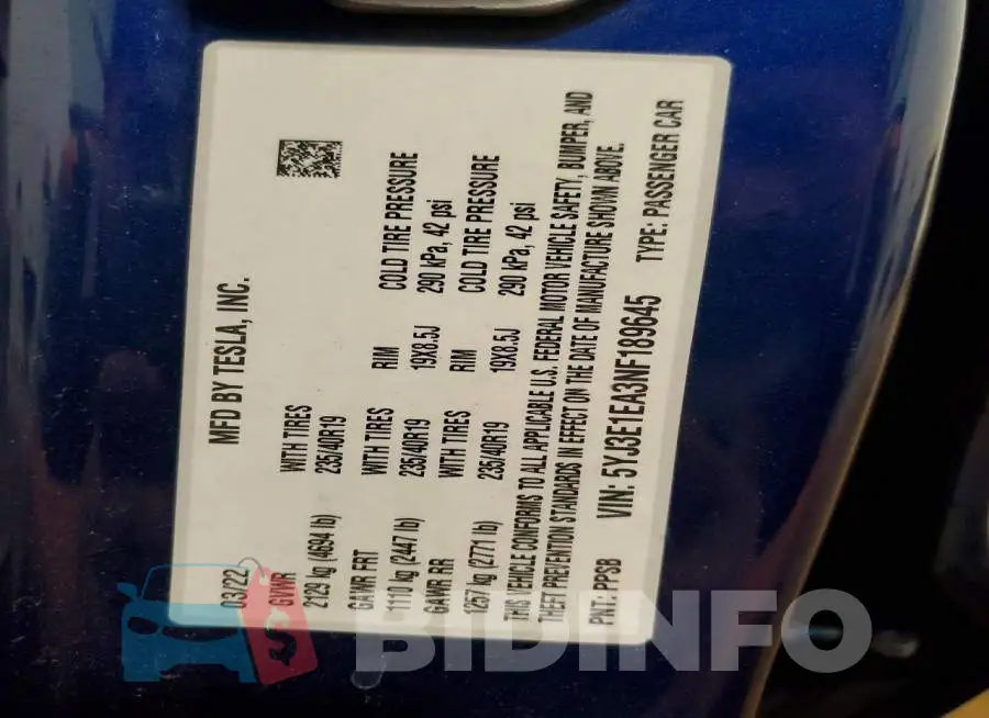 5YJ3E1EA3NF189645 Photo# 13