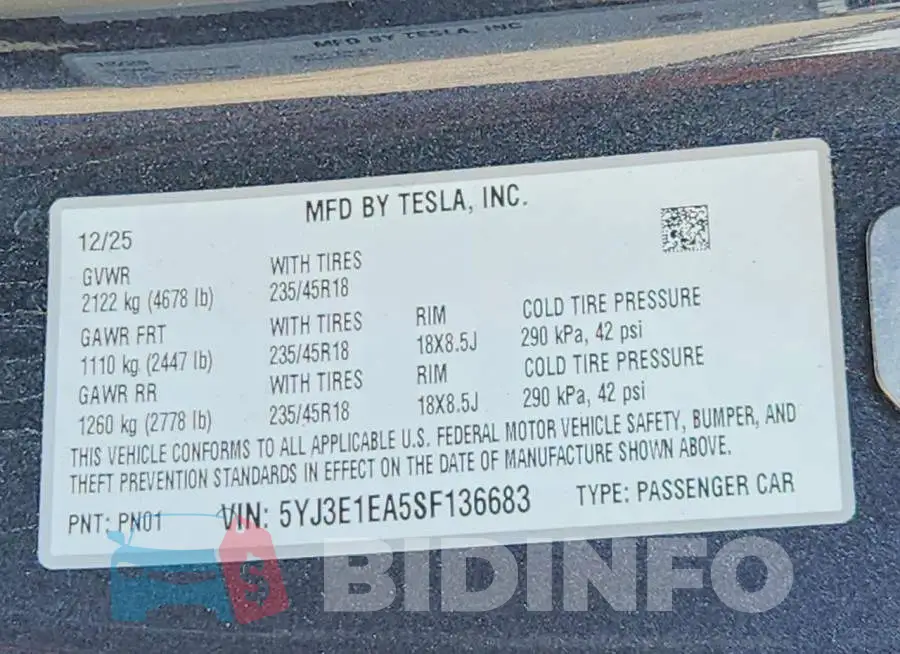 5YJ3E1EA5SF136683 Photo# 13