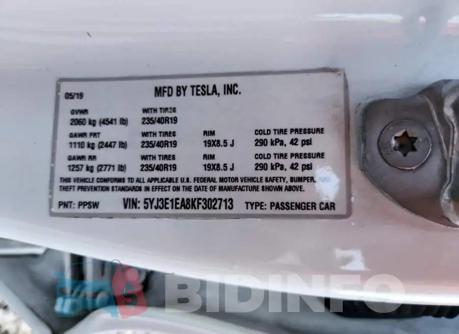 5YJ3E1EA8KF302713 Photo# 13