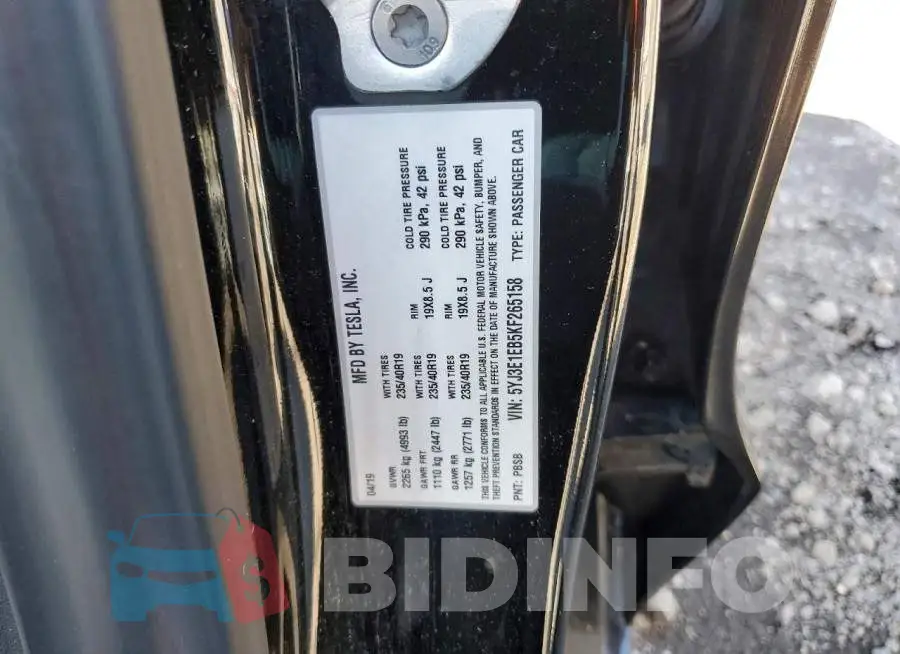 5YJ3E1EB5KF265158 Photo# 12