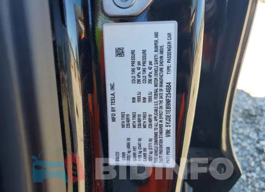 5YJ3E1EB9NF254684 Photo# 13