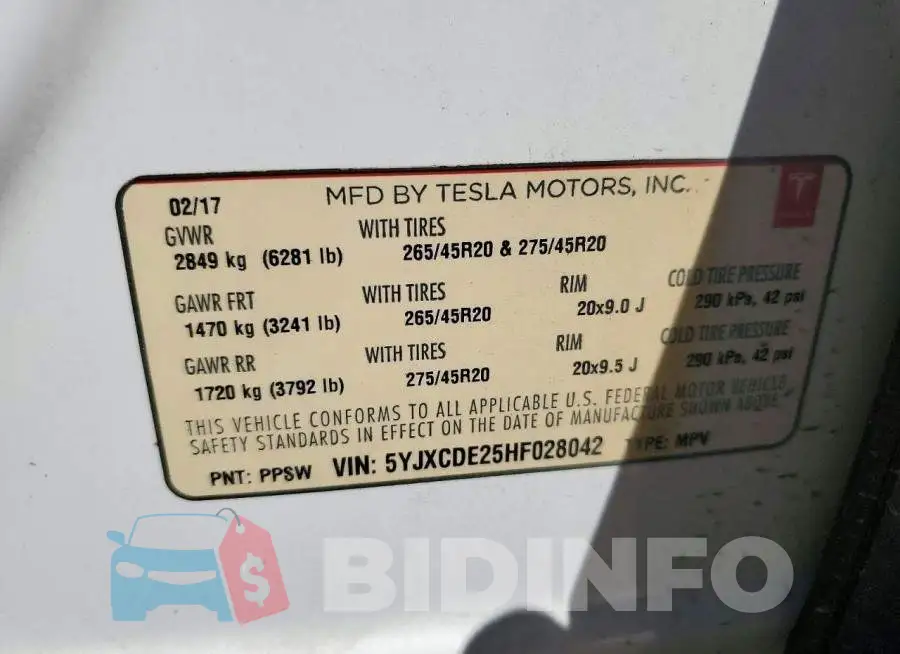 5YJXCDE25HF028042 Photo# 13