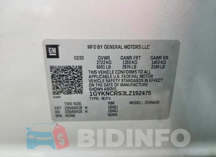 1GYKNCRS3LZ192475 Photo# 13