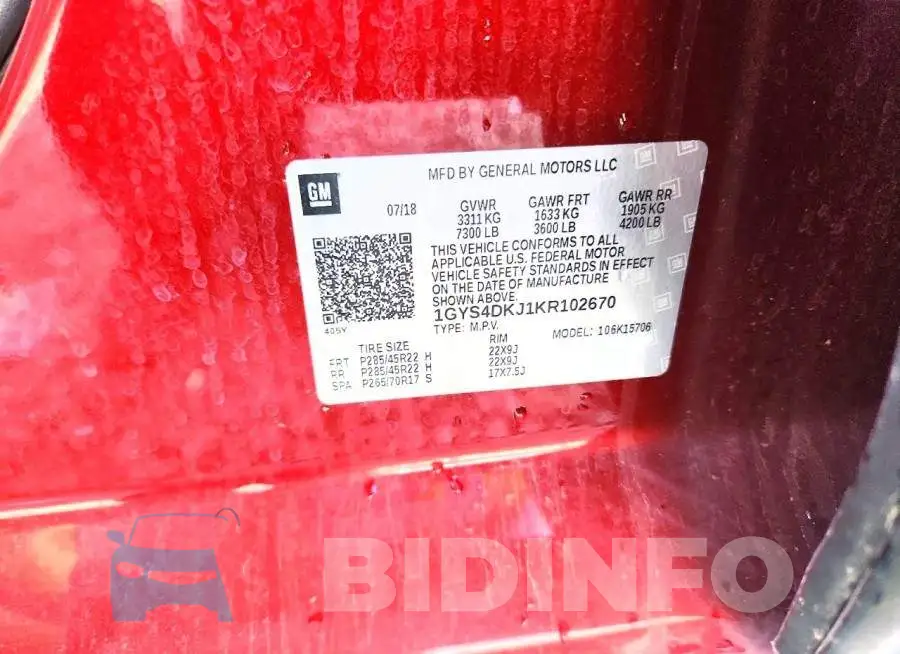 1GYS4DKJ1KR102670 Photo# 13