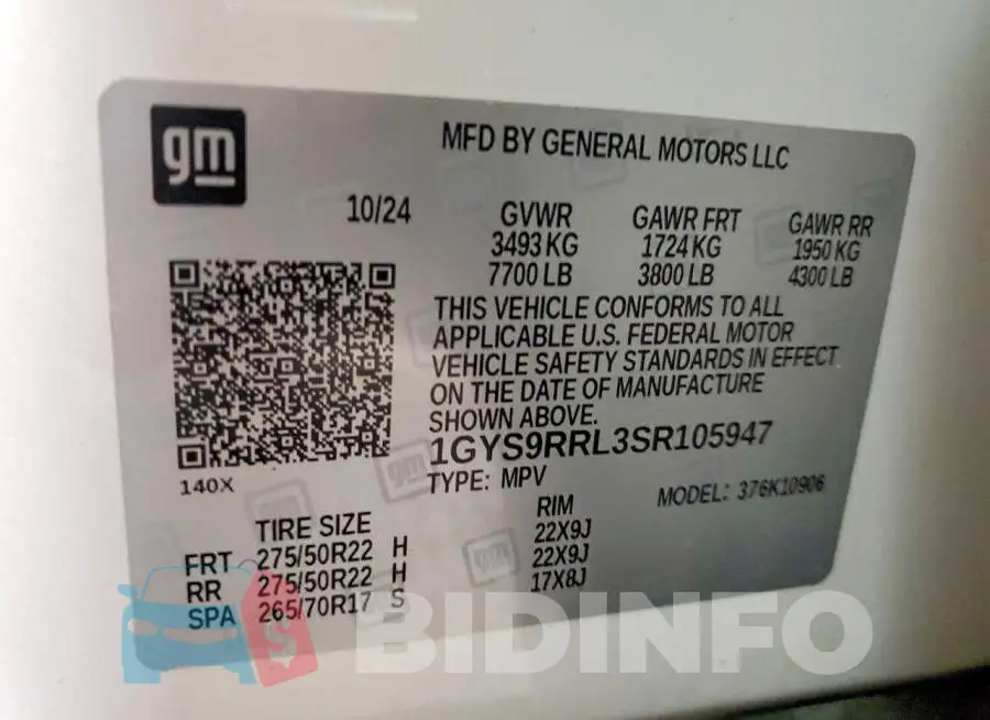 1GYS9RRL3SR105947 Photo# 13