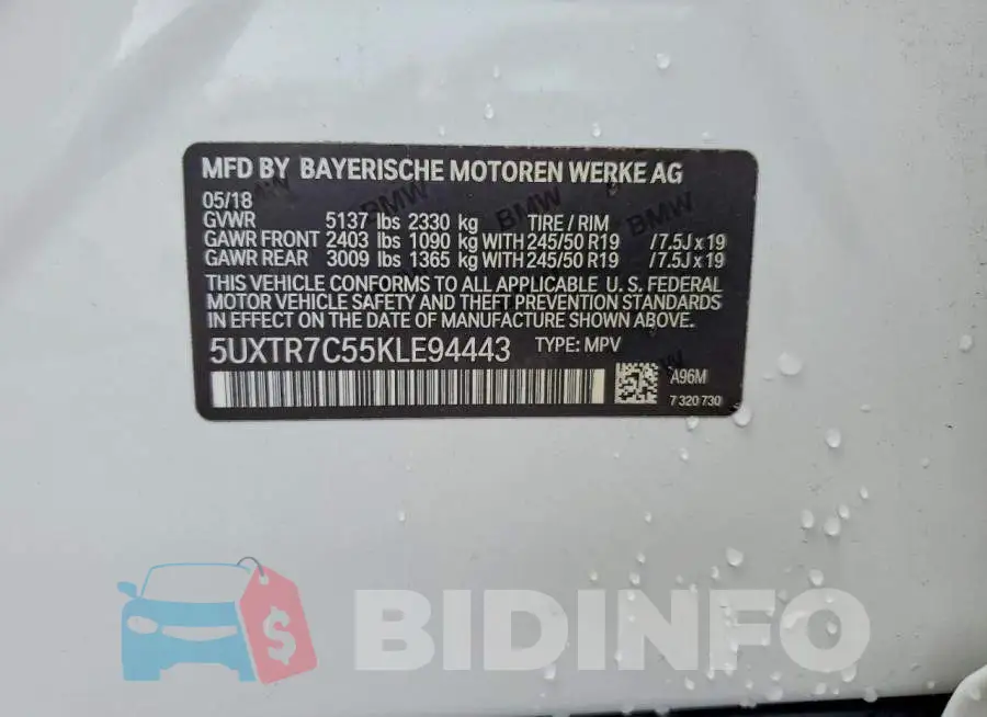 5UXTR7C55KLE94443 Photo# 13