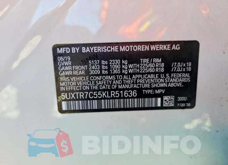 5UXTR7C55KLR51636 Photo# 13