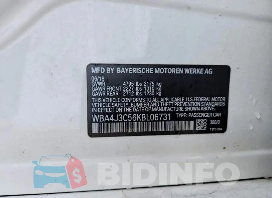 WBA4J3C56KBL06731 Photo# 13