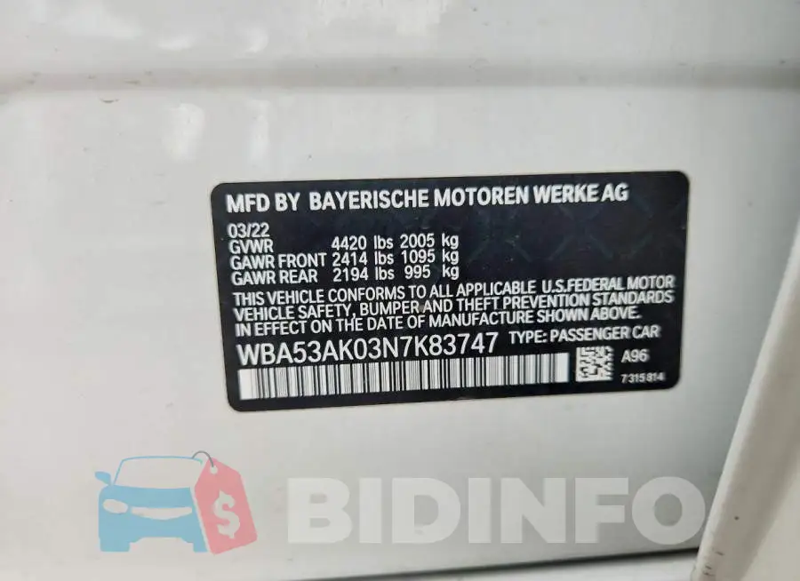 WBA53AK03N7K83747 Photo# 12