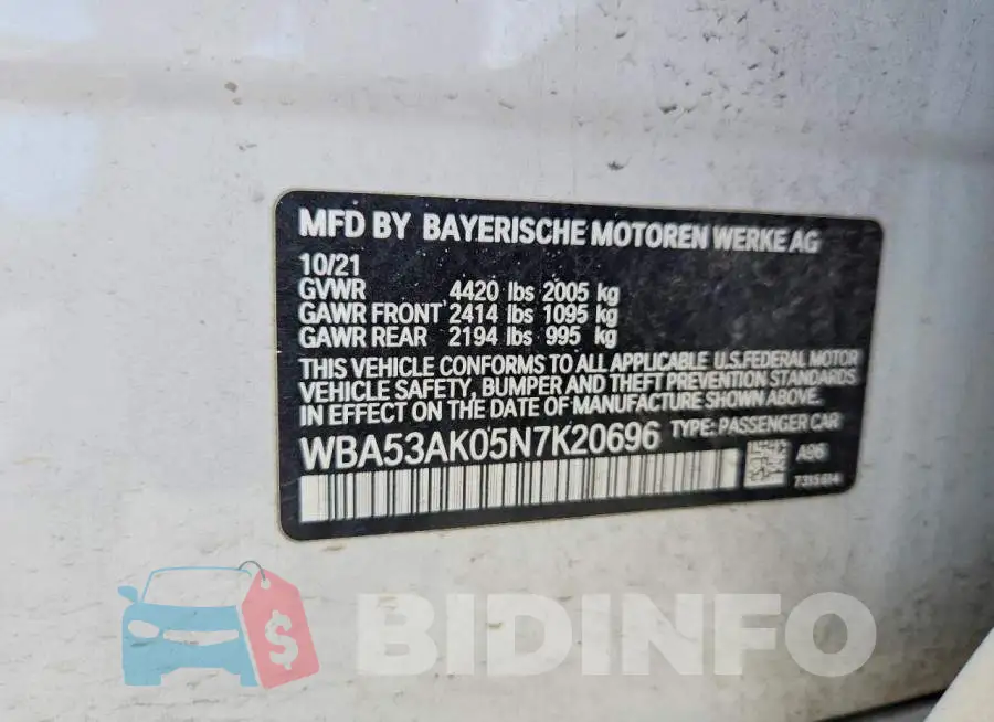 WBA53AK05N7K20696 Photo# 12