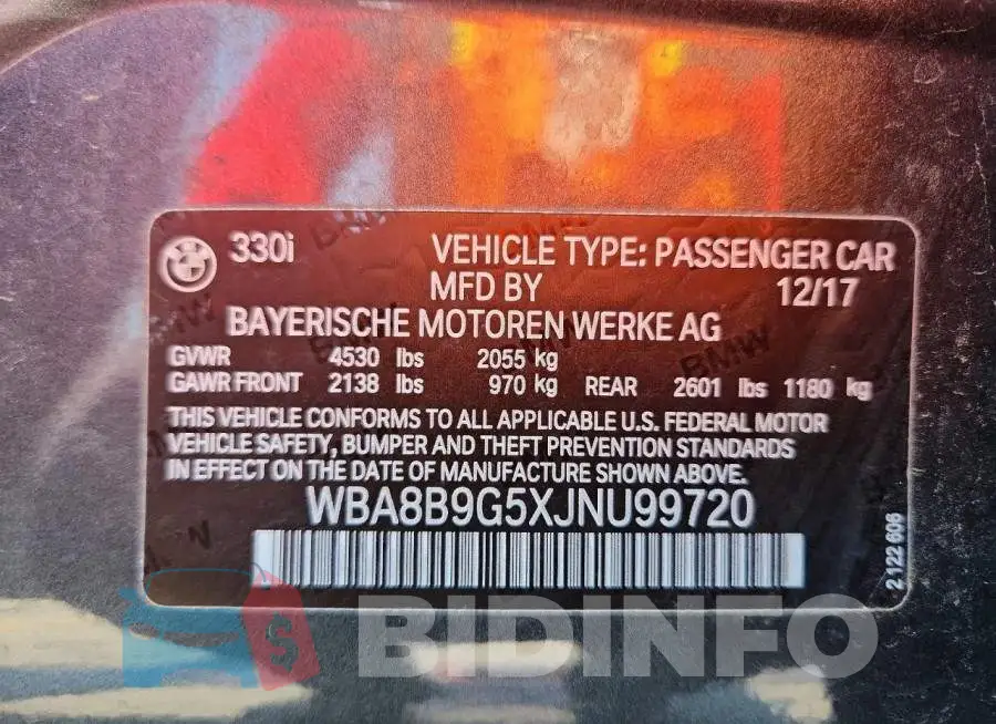 WBA8B9G5XJNU99720 Photo# 12
