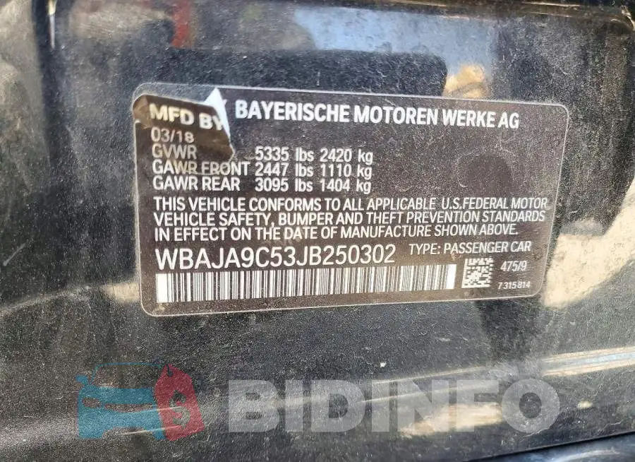 WBAJA9C53JB250302 Photo# 12