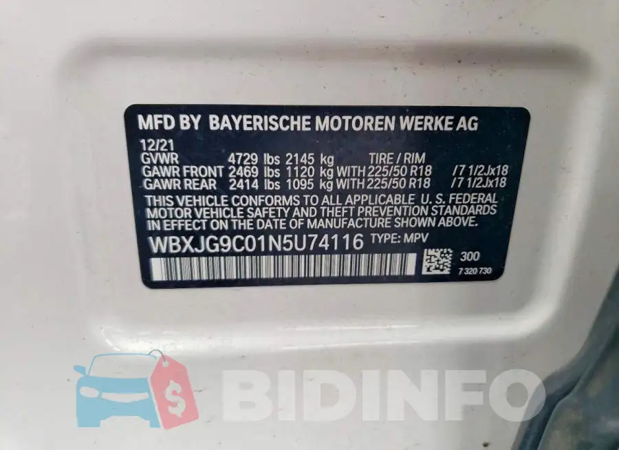 WBXJG9C01N5U74116 Photo# 12
