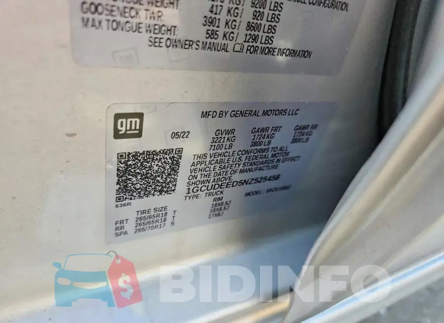 1GCUDEED5NZ525458 Photo# 12
