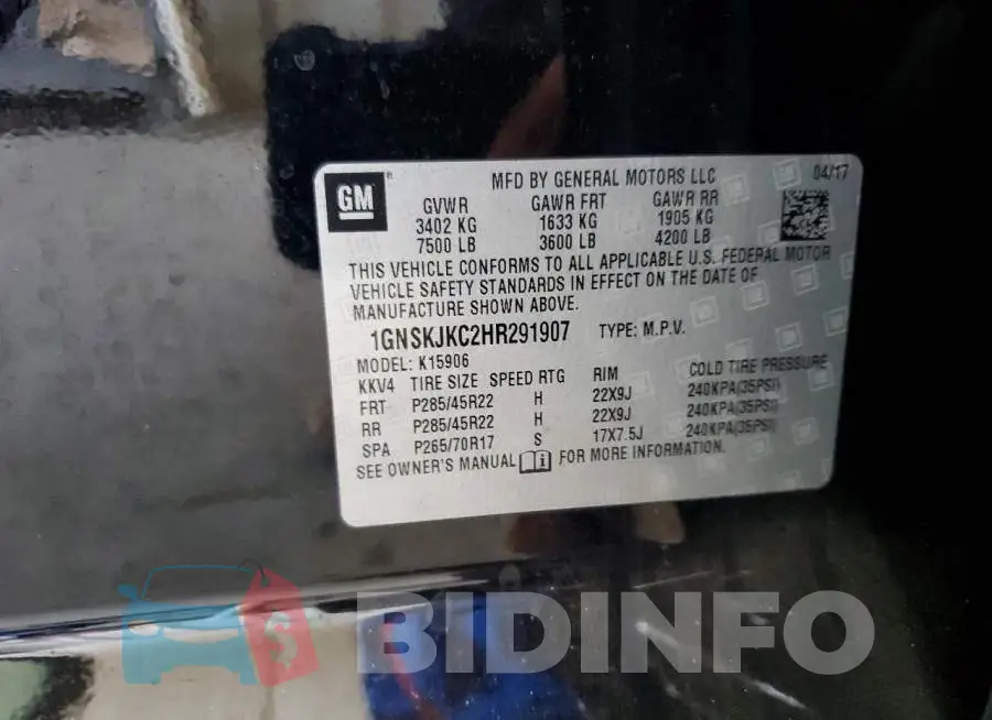1GNSKJKC2HR291907 Photo# 13