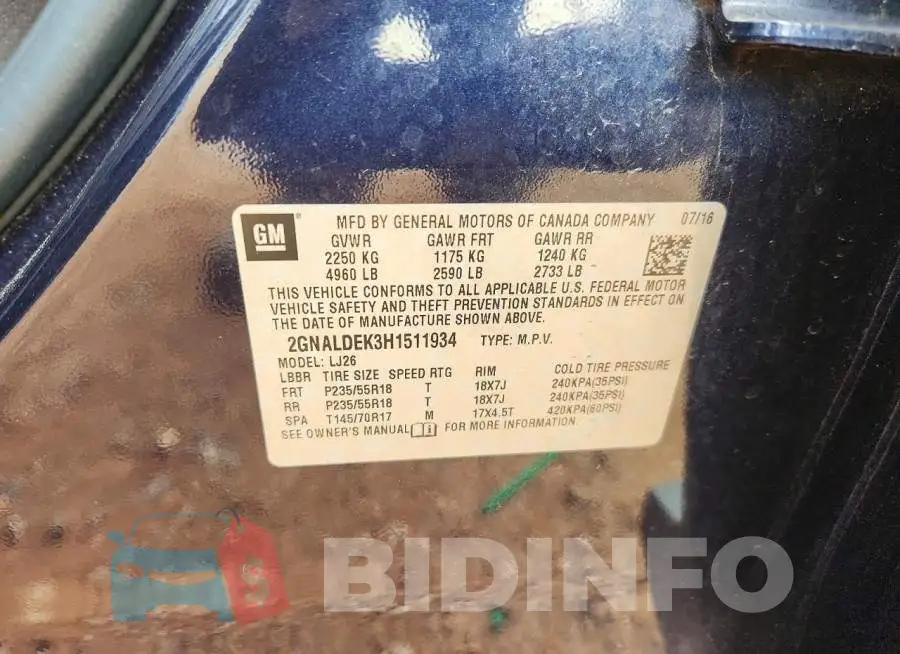 2GNALDEK3H1511934 Photo# 13