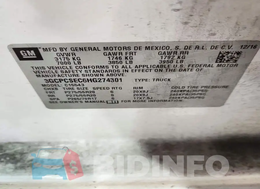 3GCPCSEC6HG274301 Photo# 12