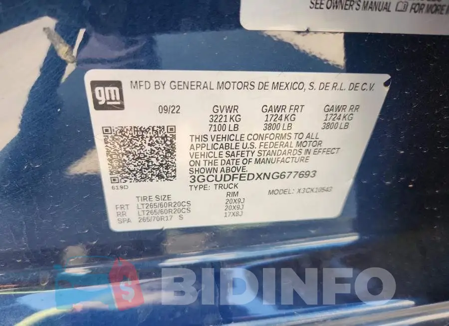 3GCUDFEDXNG677693 Photo# 12