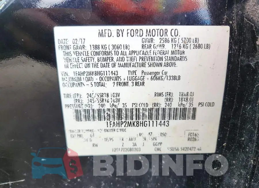 1FAHP2MK8HG111443 Photo# 12