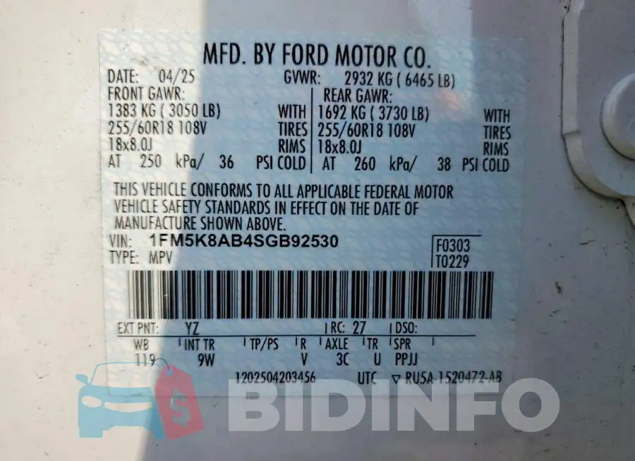 1FM5K8AB4SGB92530 Photo# 13