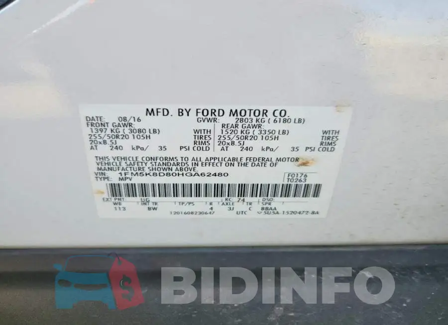 1FM5K8D80HGA62480 Photo# 13