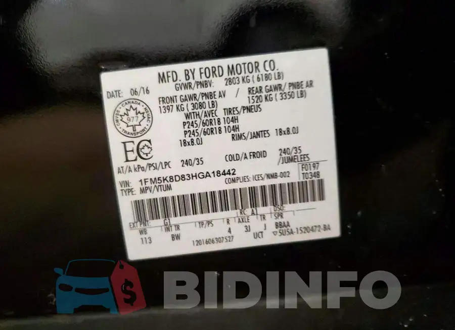 1FM5K8D83HGA18442 Photo# 13
