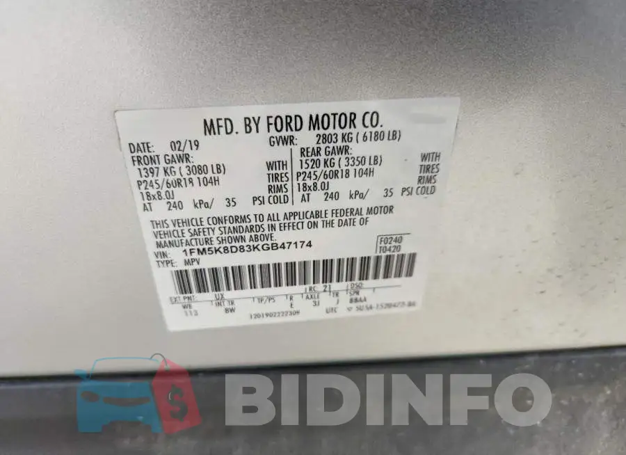 1FM5K8D83KGB47174 Photo# 13