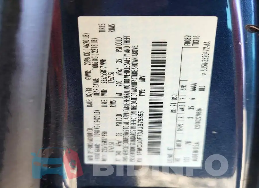 1FMCU0F73JUB79355 Photo# 13