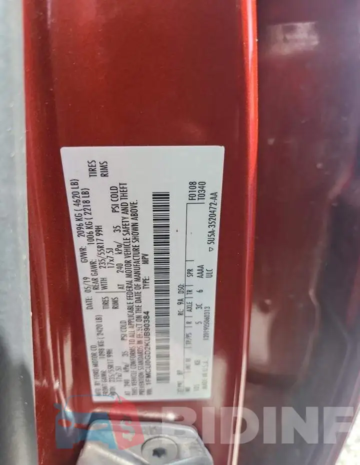 1FMCU0GD2KUB90384 Photo# 13