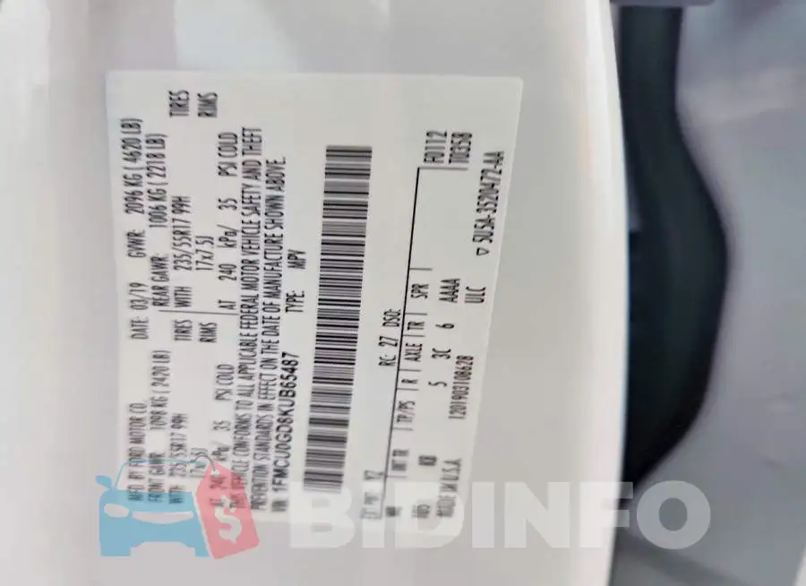 1FMCU0GD8KUB65487 Photo# 13