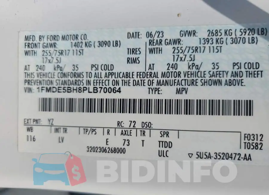 1FMDE5BH8PLB70064 Photo# 13