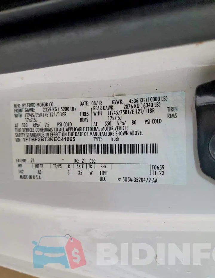 1FTBF2BT3KEC41065 Photo# 13