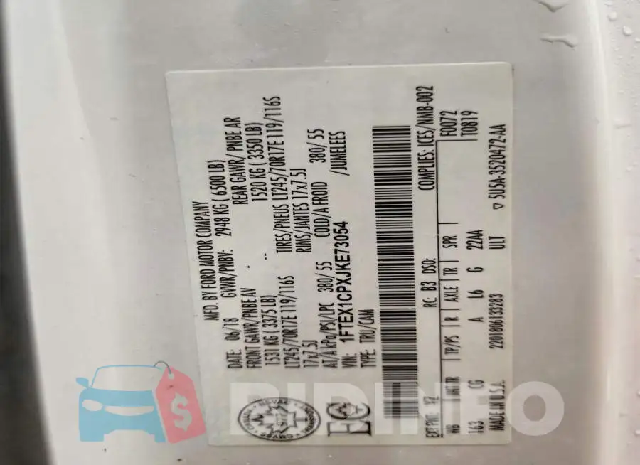 1FTEX1CPXJKE73054 Photo# 12