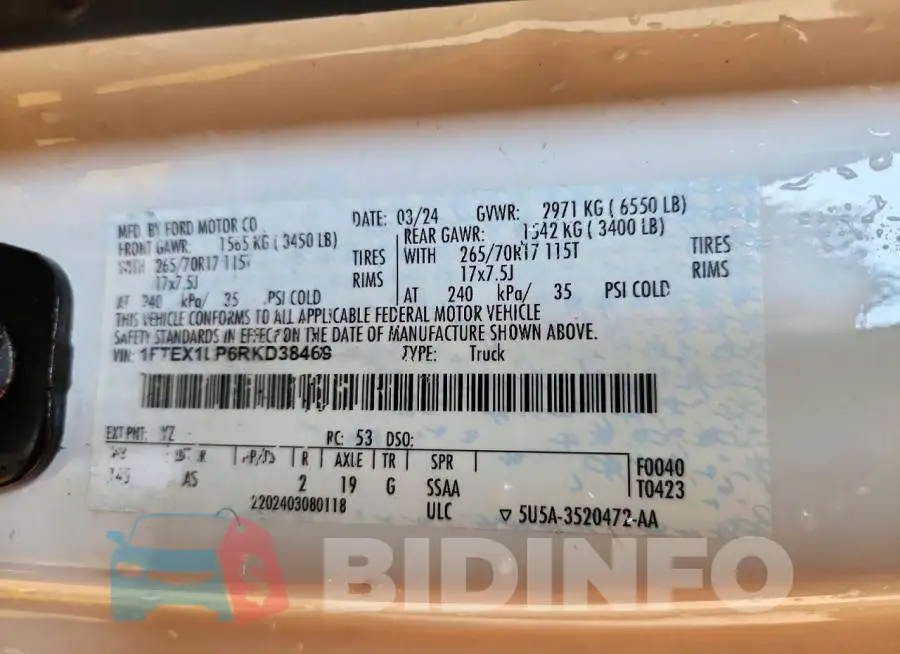 1FTEX1LP6RKD38469 Photo# 12