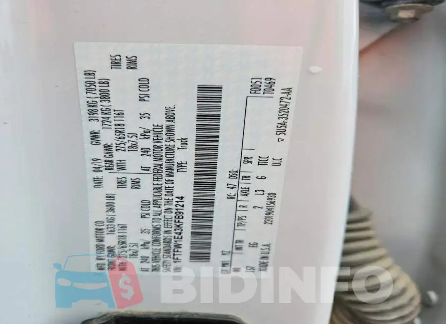1FTFW1E43KFB91214 Photo# 12