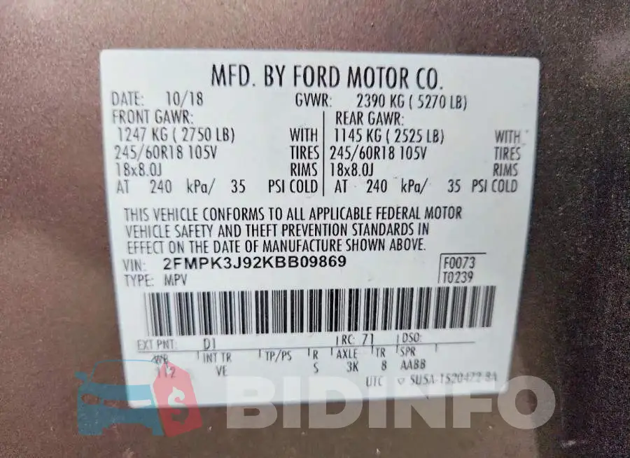 2FMPK3J92KBB09869 Photo# 13