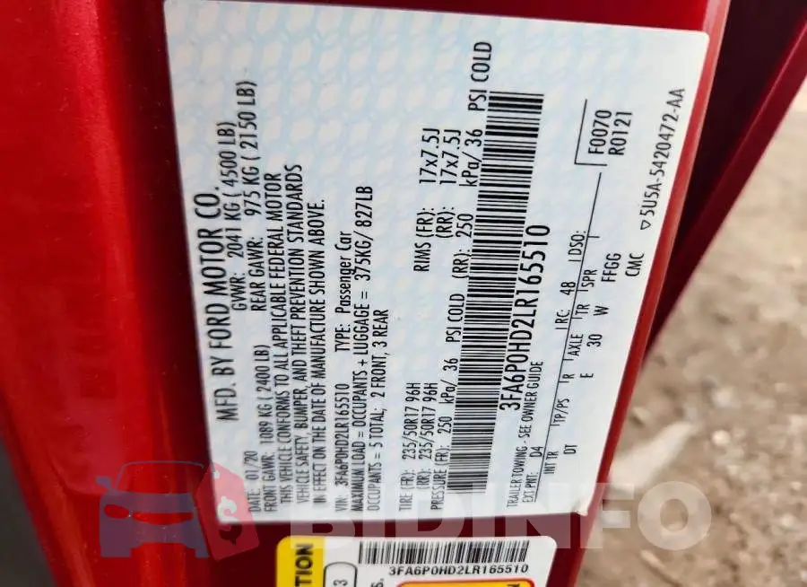 3FA6P0HD2LR165510 Photo# 13