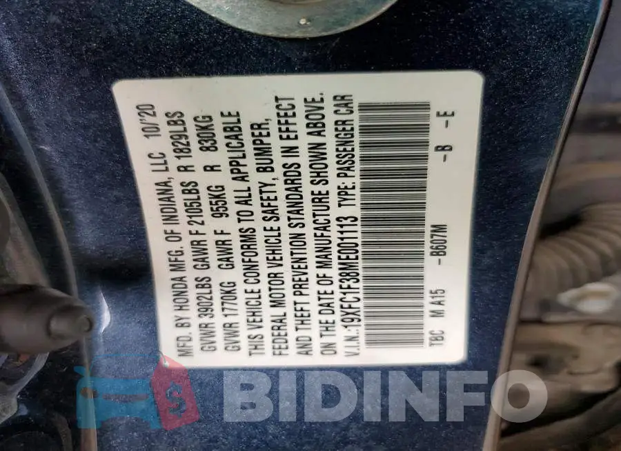 19XFC1F38ME001113 Photo# 12